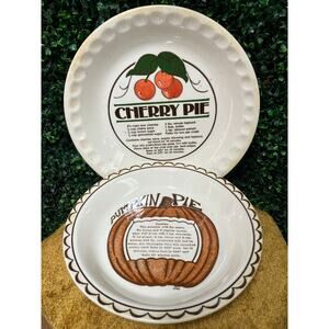 Vintage Ceramic Cherry & Pumpkin Pie Recipe Plates